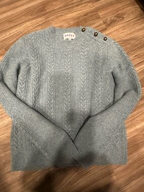 Women's brora lambswhool Sweater in Light Blue with Shoulder Buttons